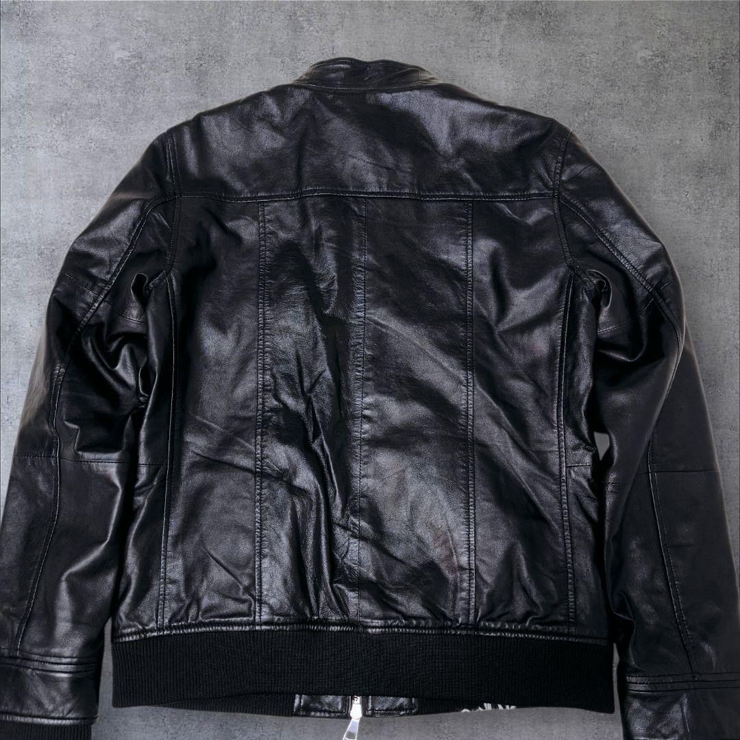 【美品】AKM レザー シングルライダース ジャケット L ブラック 羊皮 羊革