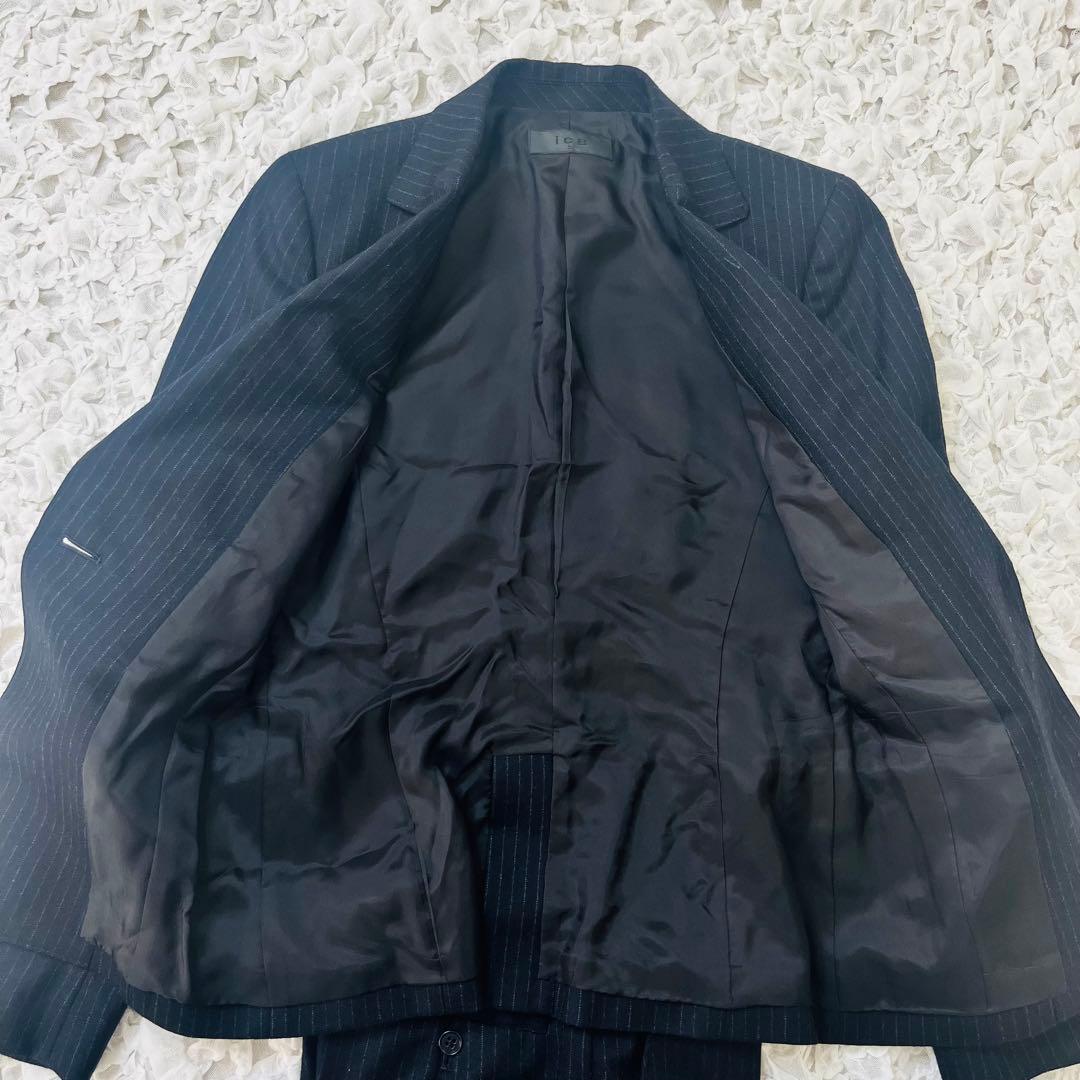 iCBアイシービー ストライプウールセットアップパンツスーツ カシミヤ混 ML紺