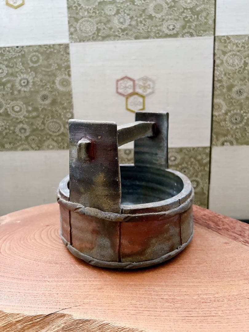 備前焼　手桶花入れ　花器　花瓶 置物　骨董品　手付花入