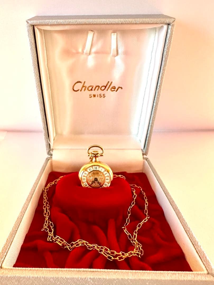 Chandler スイス製 ネックレス時計 箱・保証書・チェーン付 美品