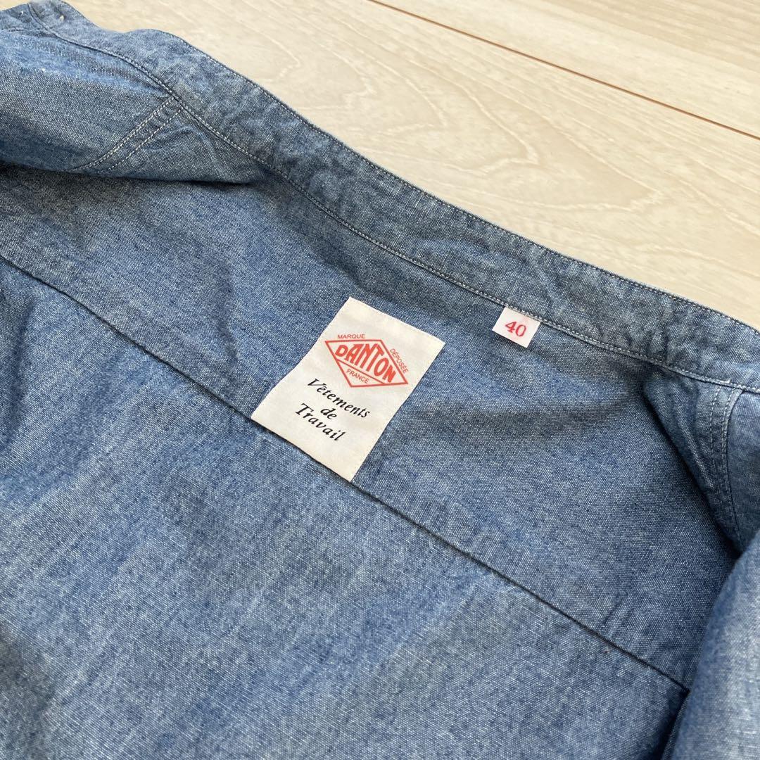美品 ダントン デニムシャツ バンドカラー オックスシャツ 日本製 40