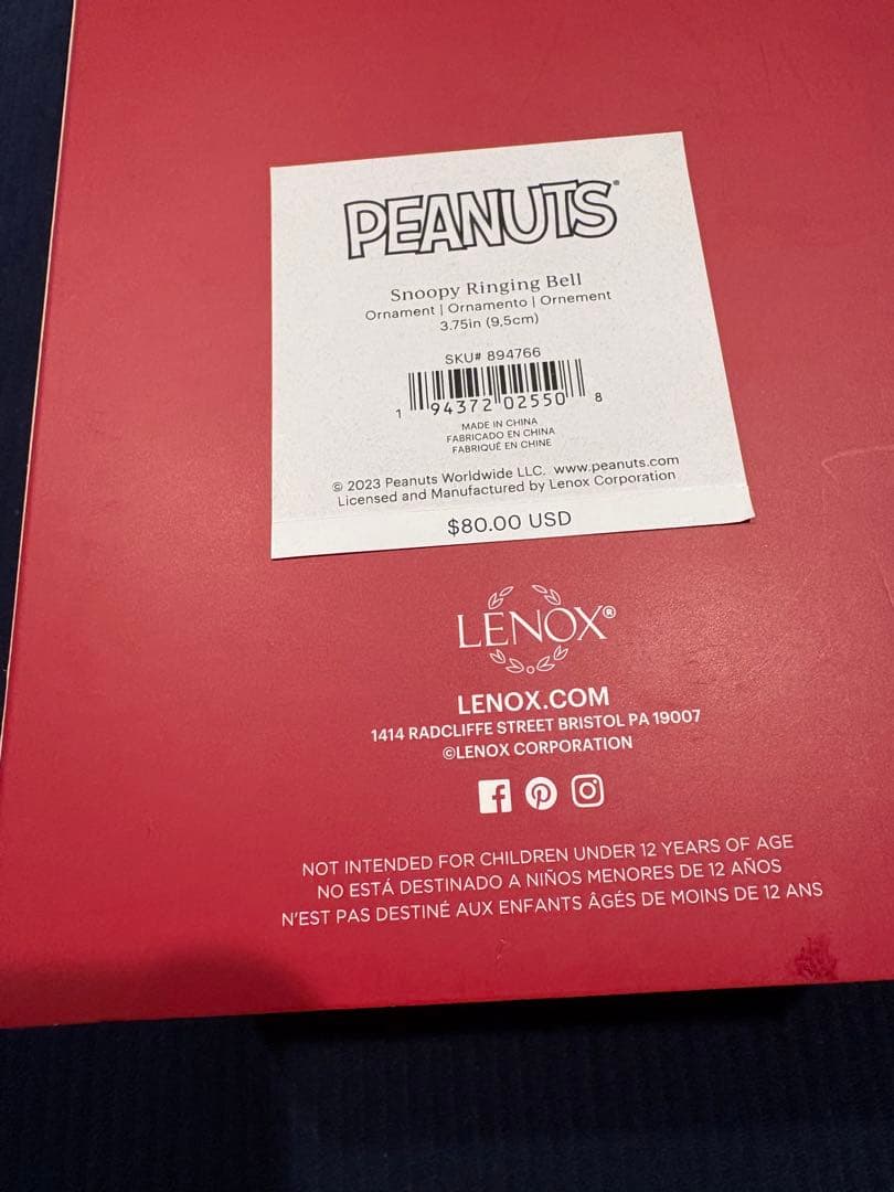 LENOX Snoopy Ringing Bell 新品未使用
