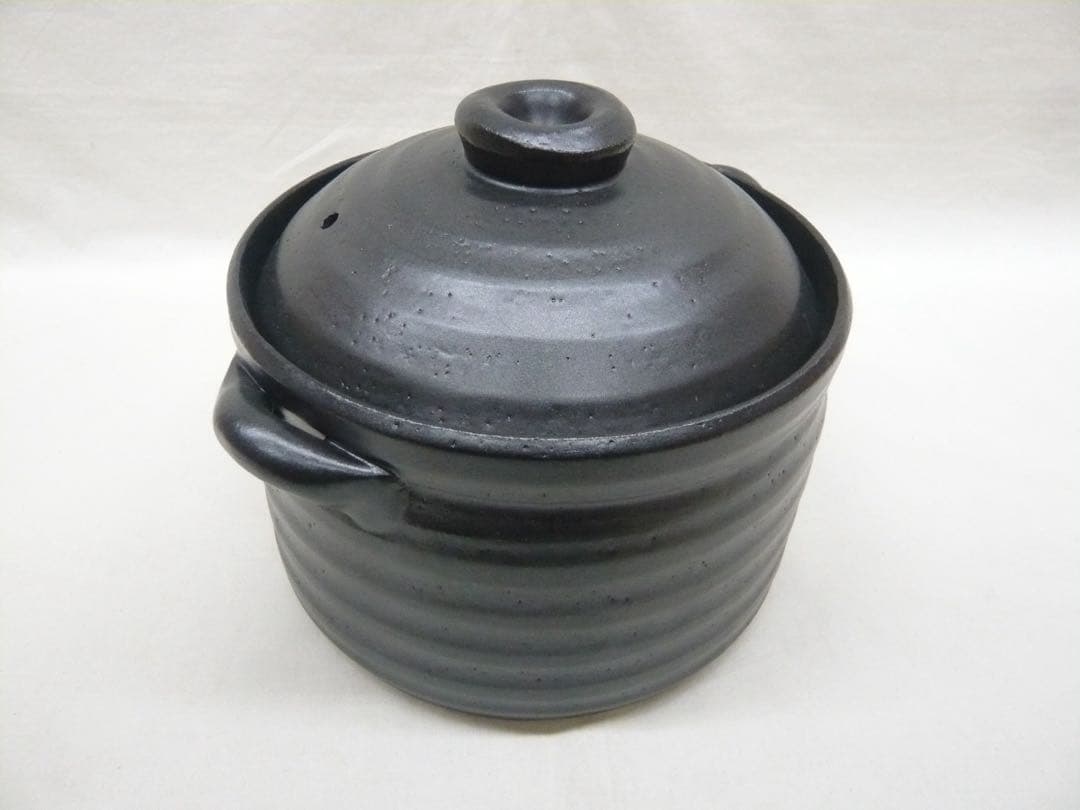 『萬古焼 二重蓋使用の3合炊きご飯釜 黒釉メタル』ガス・IH対応