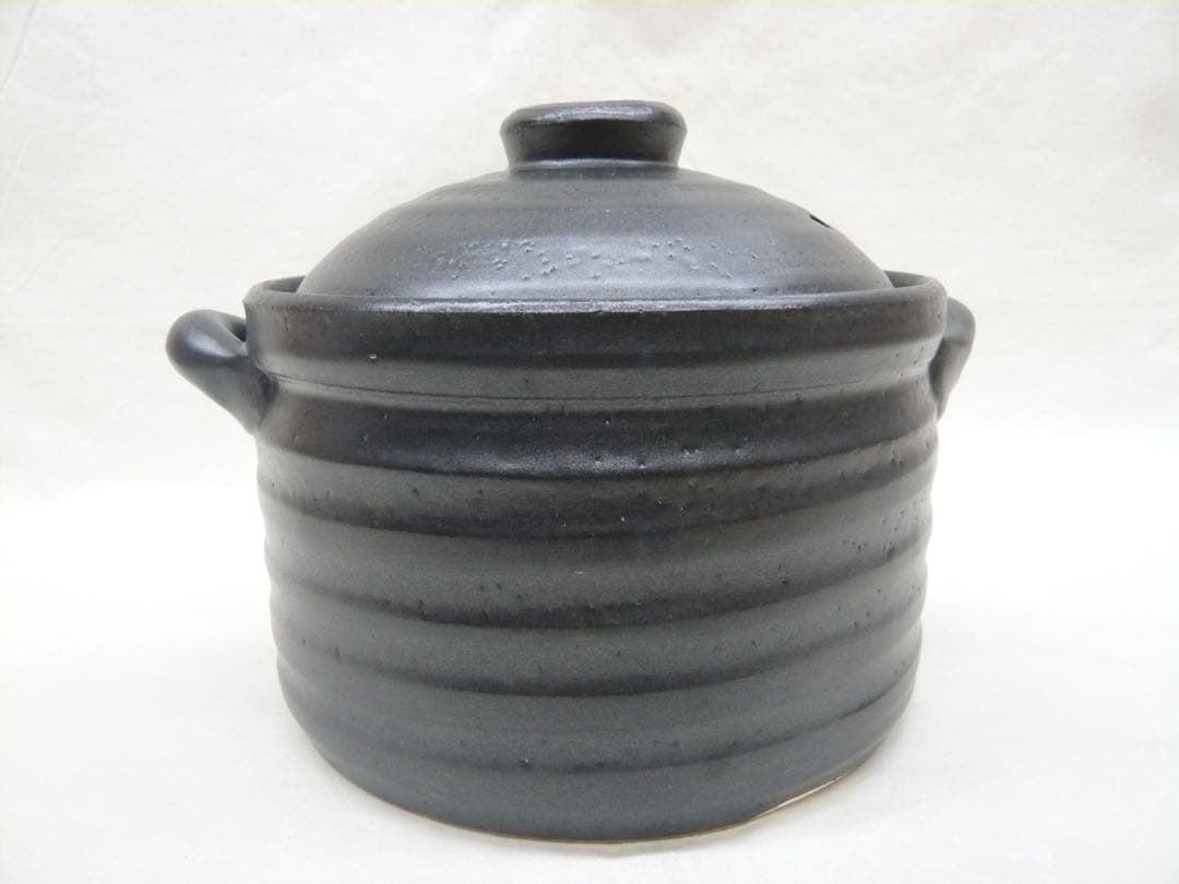 『萬古焼 二重蓋使用の3合炊きご飯釜 黒釉メタル』ガス・IH対応