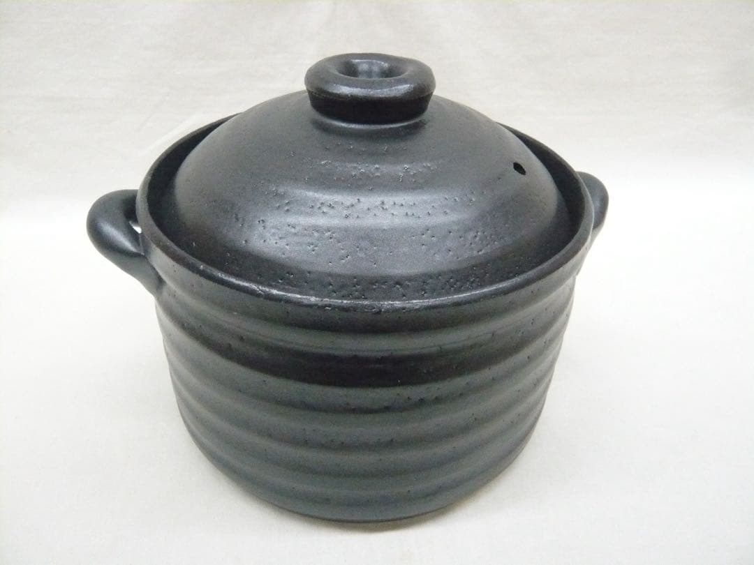 『萬古焼 二重蓋使用の3合炊きご飯釜 黒釉メタル』ガス・IH対応