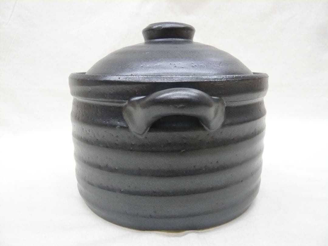 『萬古焼 二重蓋使用の3合炊きご飯釜 黒釉メタル』ガス・IH対応
