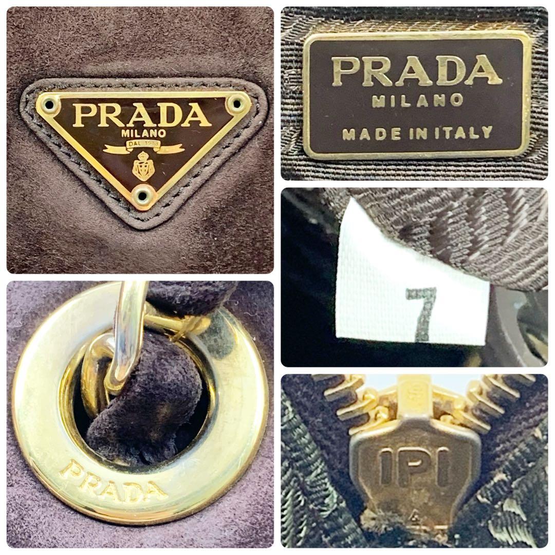 【✨極美品✨】プラダ ミニボストンバッグ 三角ロゴ スウェード ブラウン