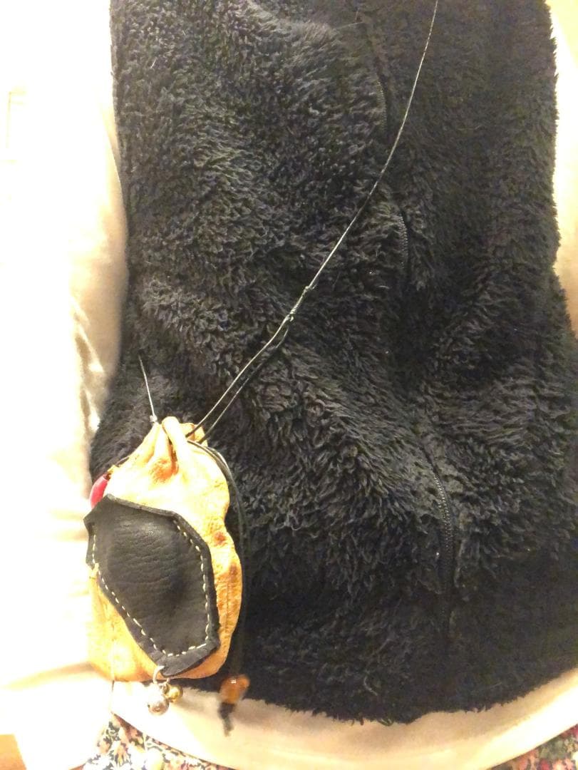 A60.レザー巾着バッグ オレンジと黒
