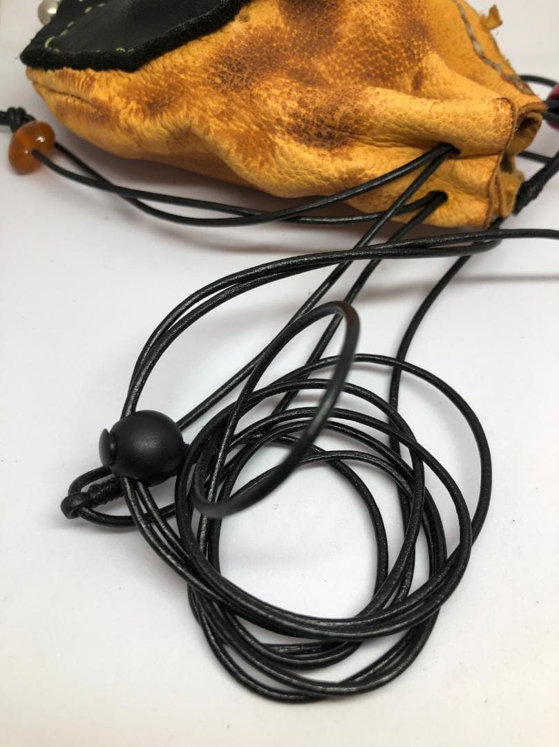 A60.レザー巾着バッグ オレンジと黒