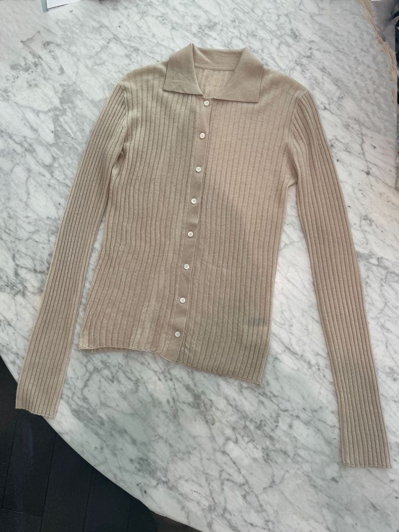 anuans カシミヤ100ニットシャツカーディガン　ライトベージュ