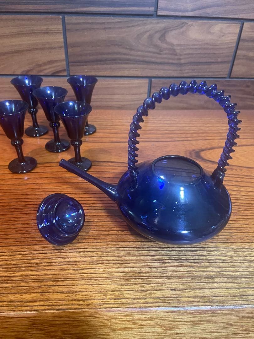 長崎ガラス　瑠璃色ガラス　ちろり×1 杯×5