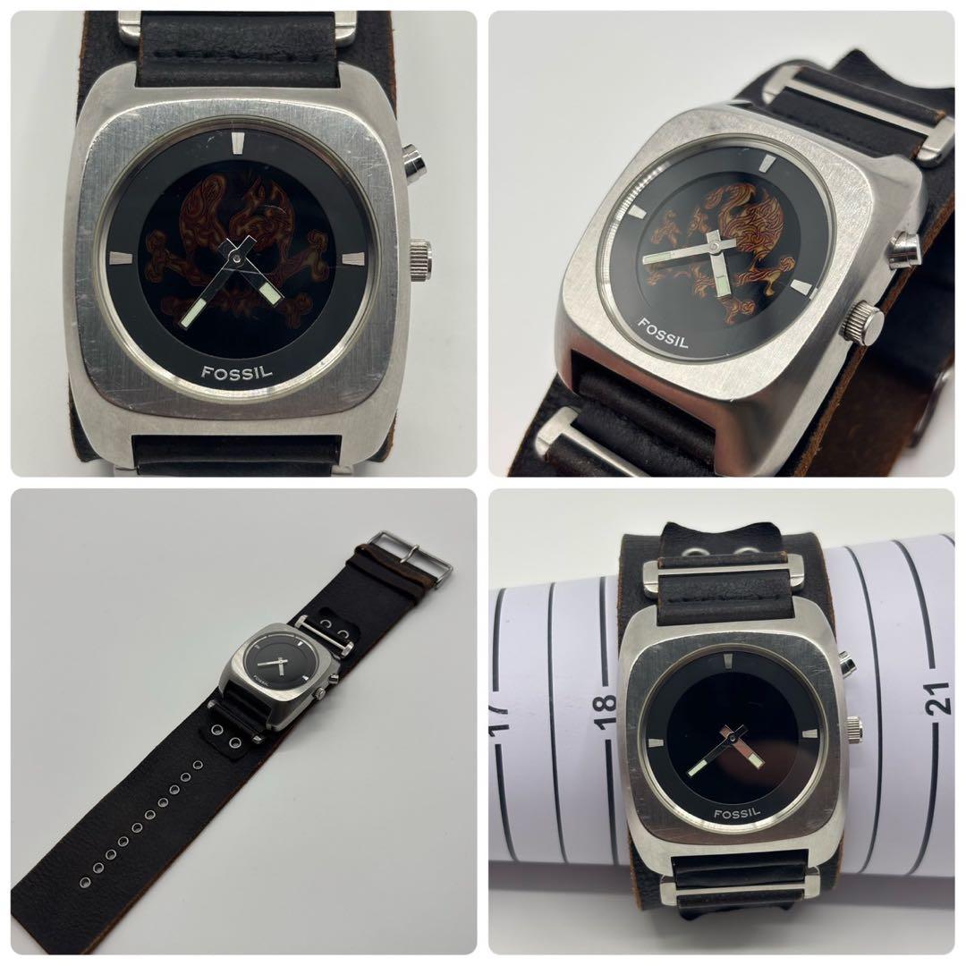 【希少　電池交換済み】FOSSIL BIG TIC ドクロ　クォーツ