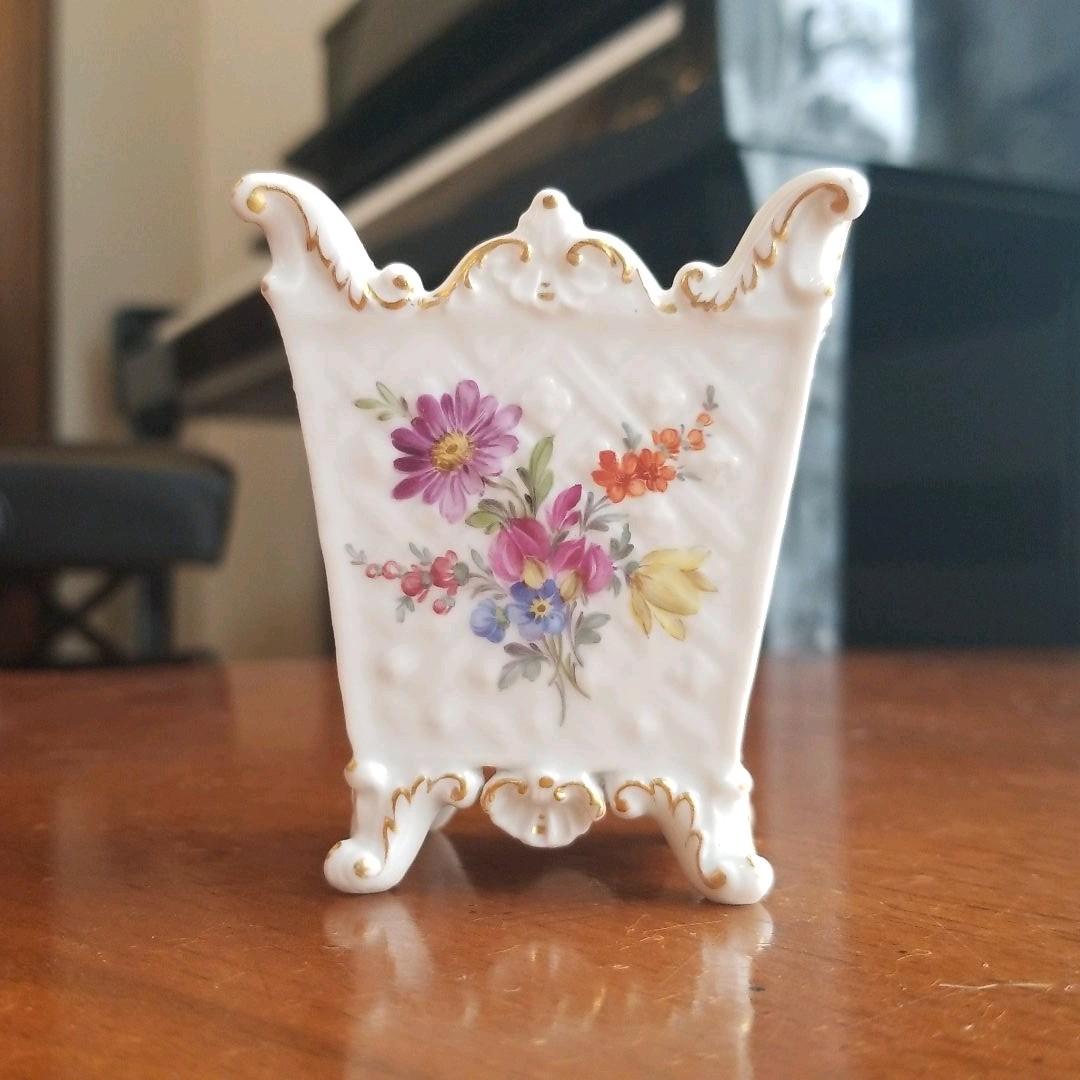 マイセン　ボタン剣　フラワーブーケ模様　植木鉢