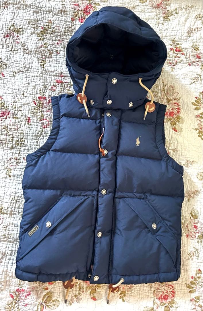 ポロ・ラルフ・ローレン フード付きダウンベスト ネイビー　【新品同様】美品