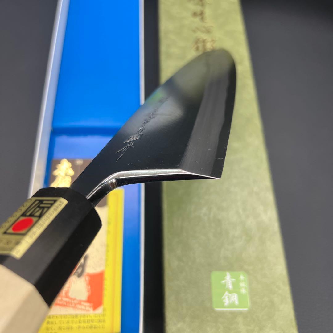 ★新品送料込★堺打刃物青鋼出刃包丁180mm水牛八角柄マチ磨き裏押し右片刃化粧箱