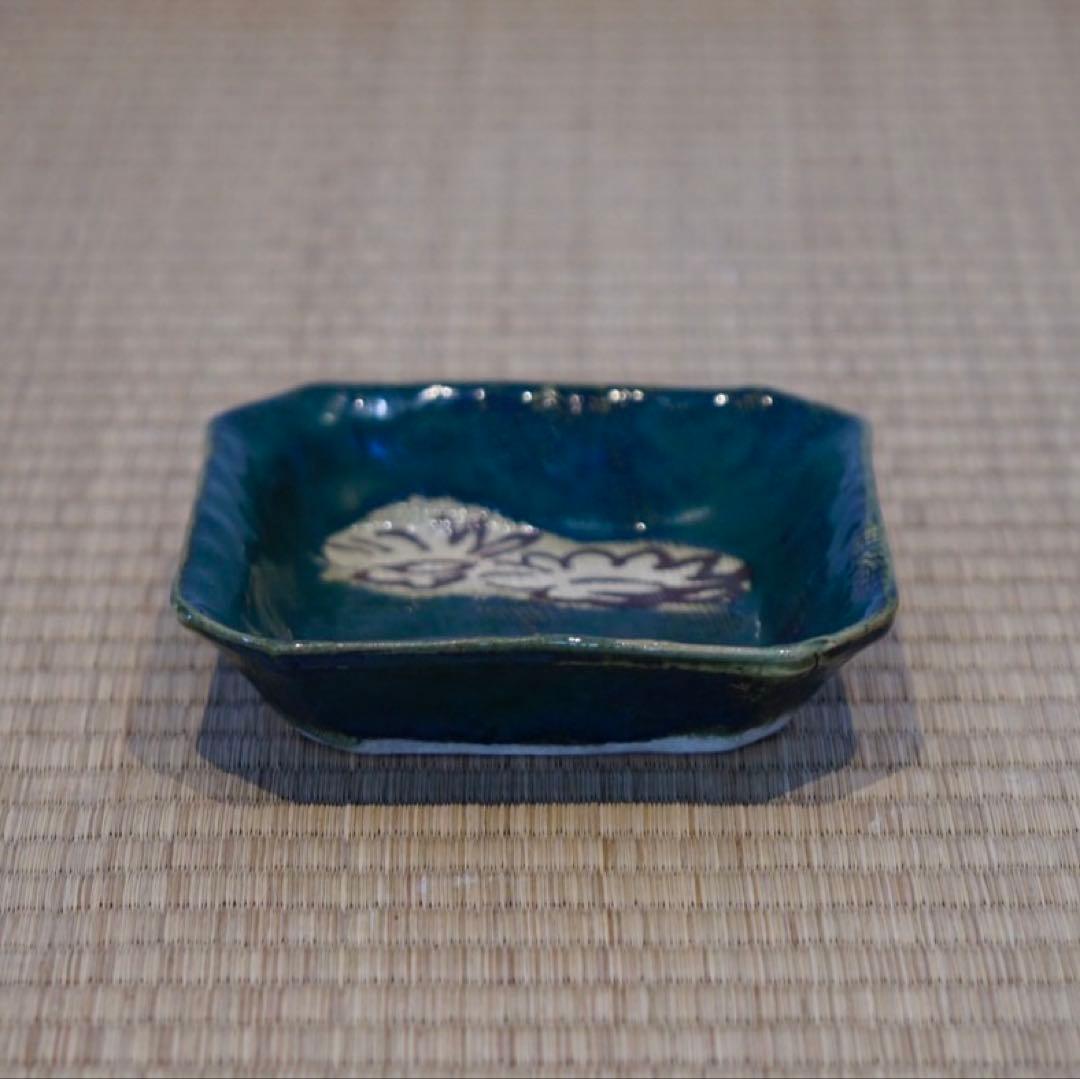 加藤作助 造 菊文 隅切小皿 7客 懐石料理道具 向付