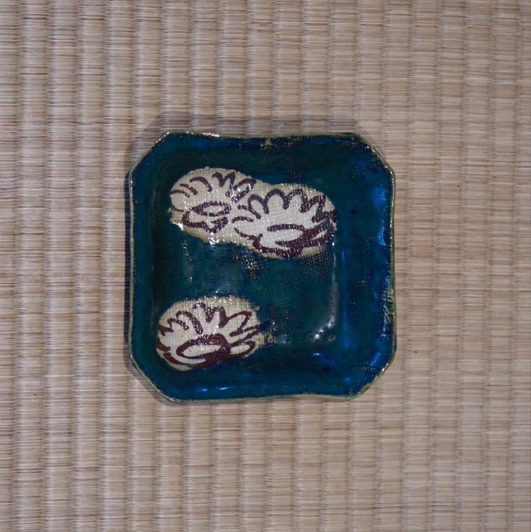 加藤作助 造 菊文 隅切小皿 7客 懐石料理道具 向付