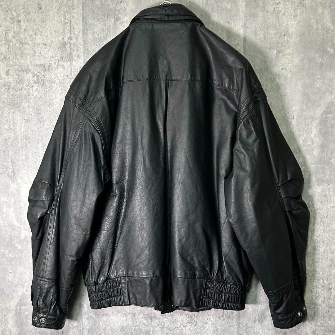 渋シルエット 牛革 レザージャケット 黒 短丈 本革 肩パッドなし