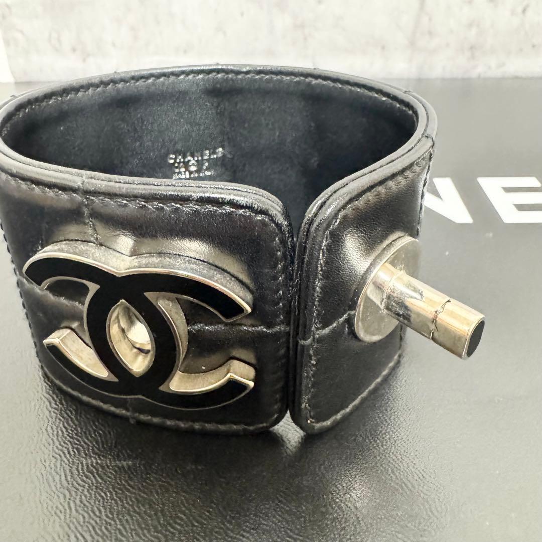 【美品】シャネル CHANEL ブレスレット チョコバー ラムスキン ブラック