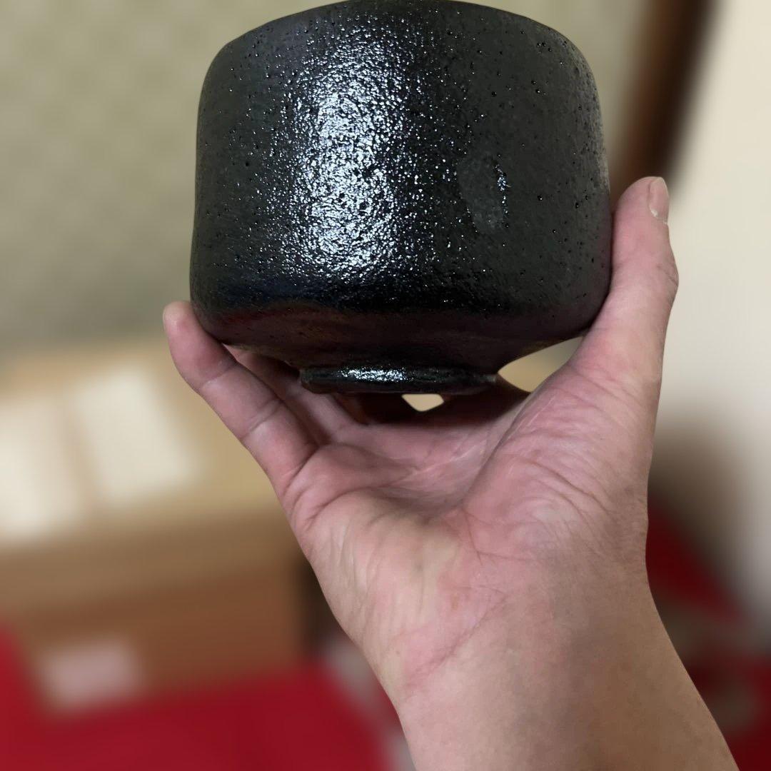 茶道具　黒茶碗　銘　禿　長次郎写　佐々木昭楽　作　供箱　共布　未使用品