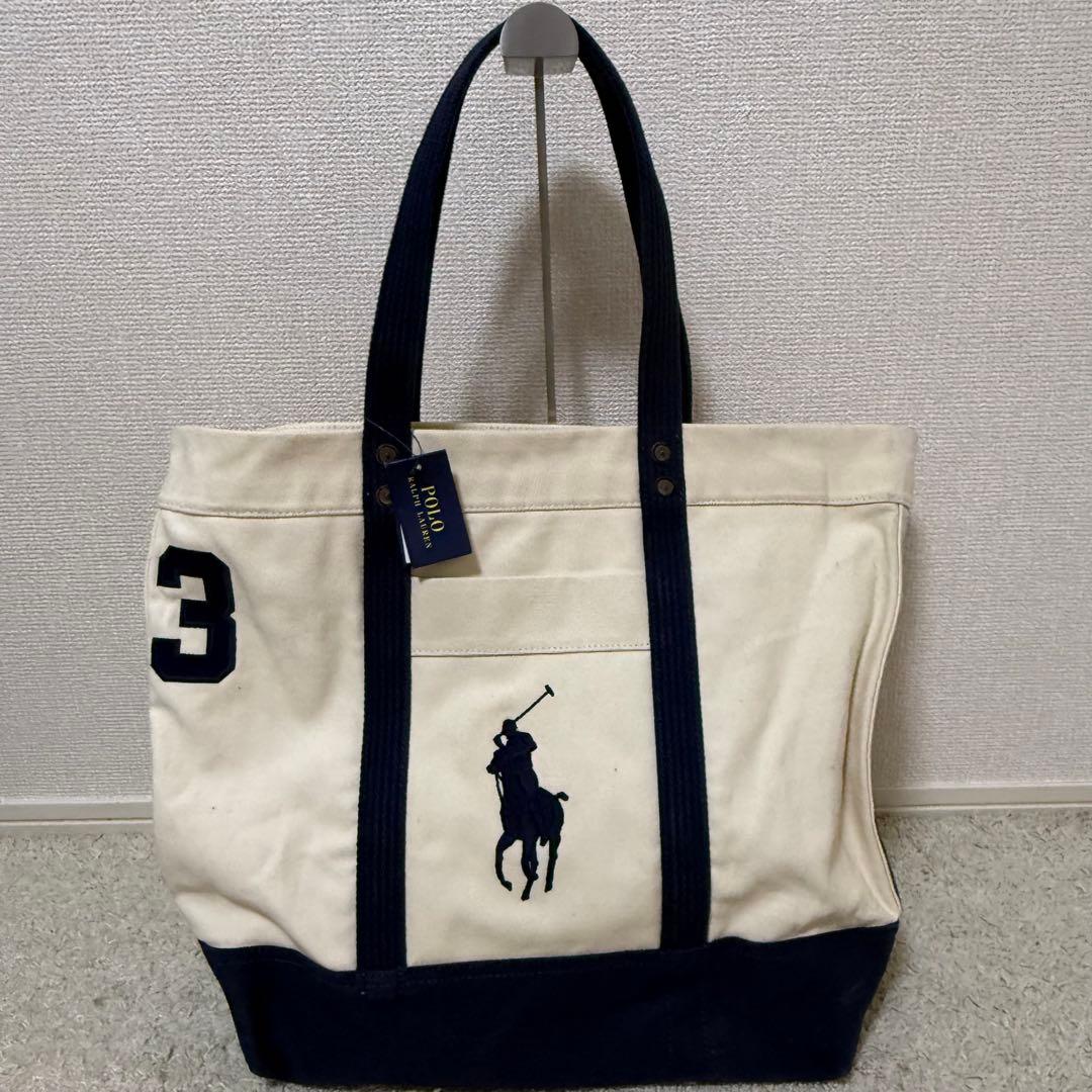 Ralph Lauren 大容量 トートバッグ アイボリー ネイビー　タグ付き
