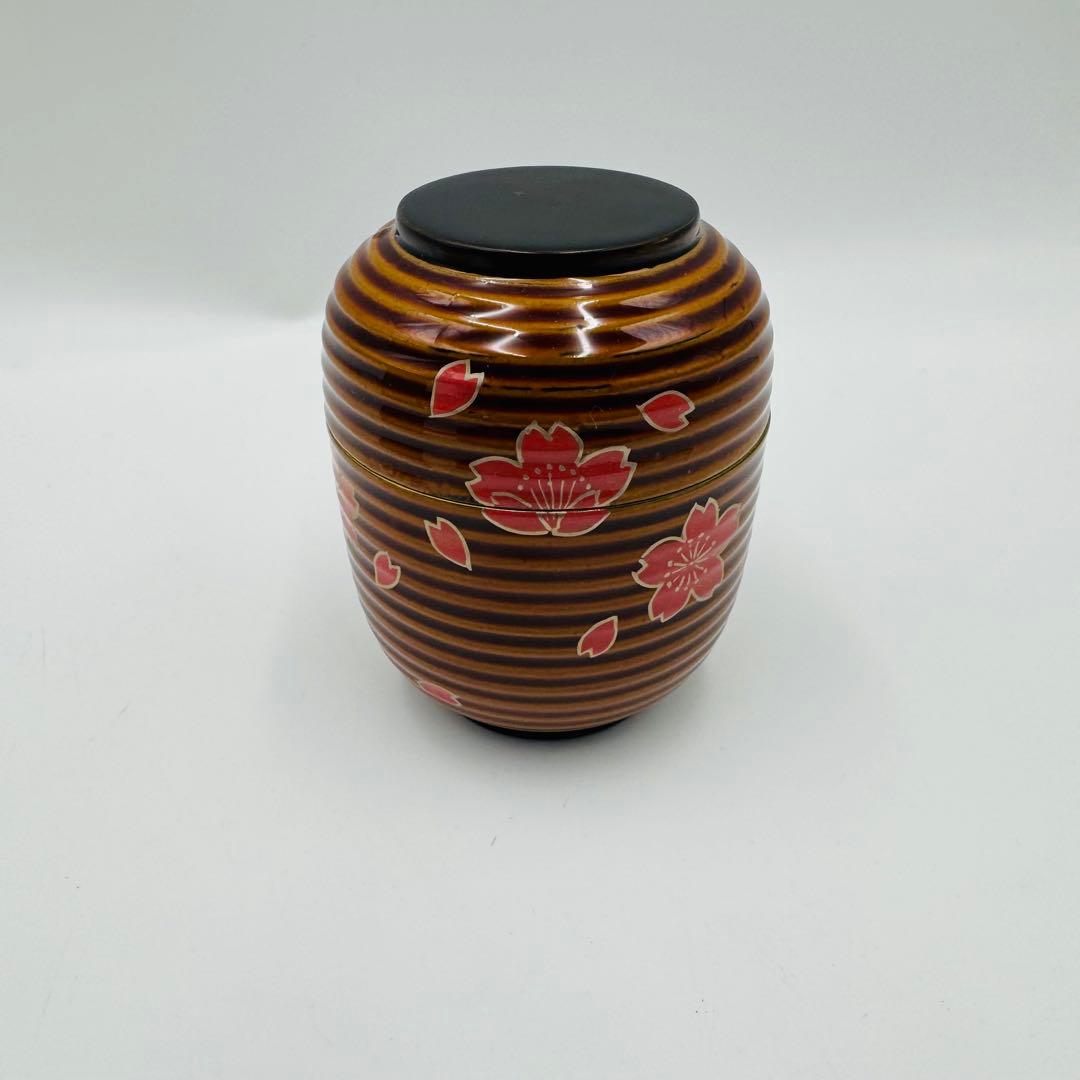 【中村湖彩造　夜桜蒔絵　提灯型茶器　棗　茶道具　共箱】骨董　アンティーク