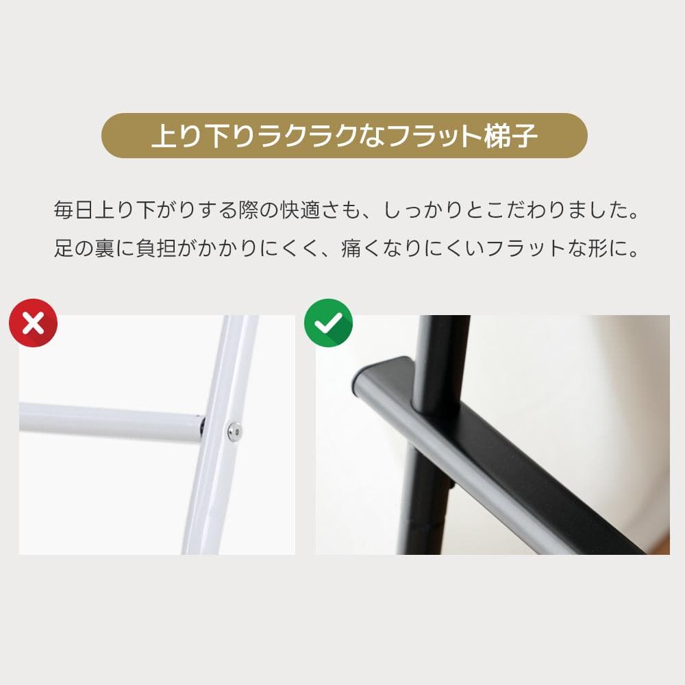ロフトベッド シングル コンセント付き 移動可能デスク付き 北欧風 BLACK