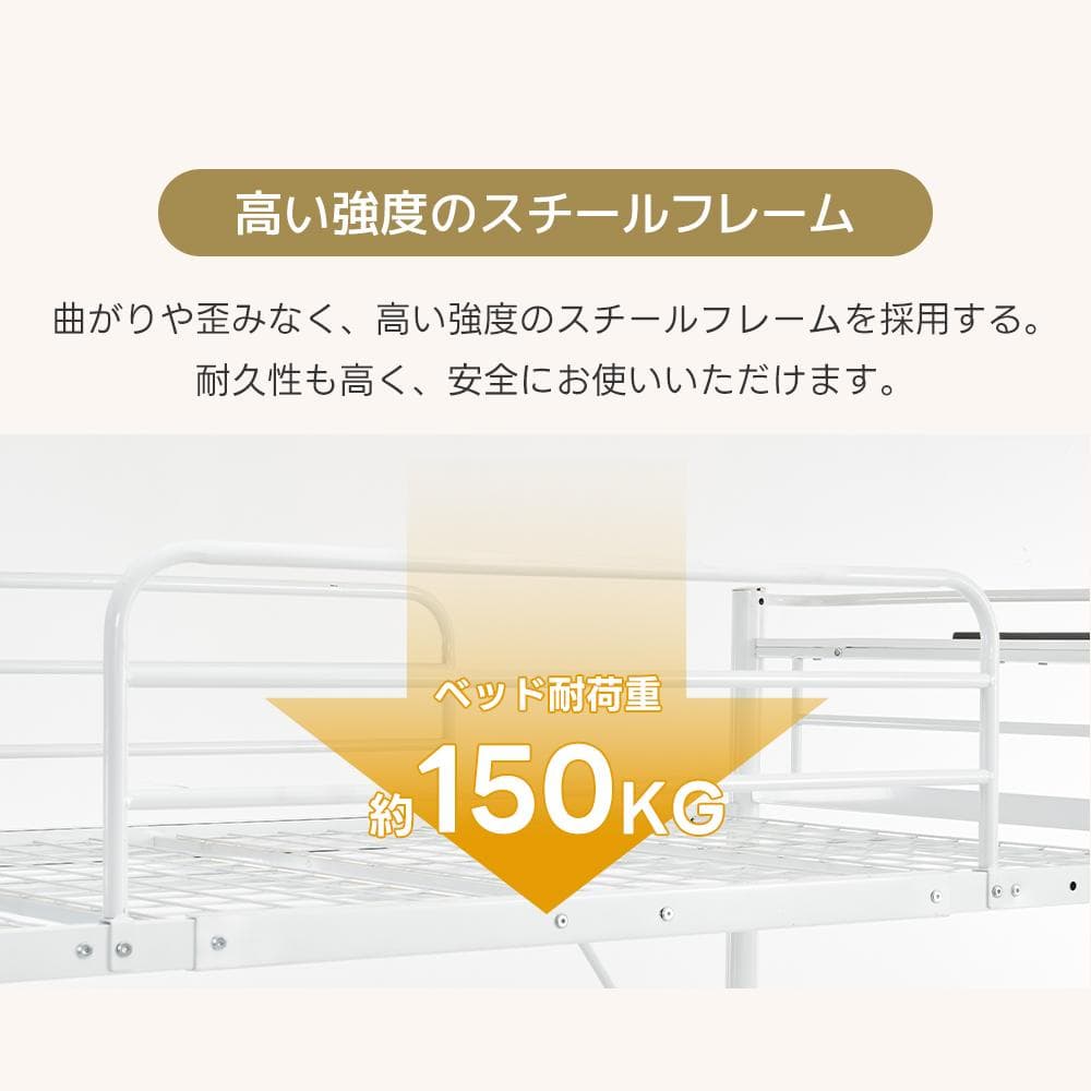 ロフトベッド シングル コンセント付き 移動可能デスク付き 北欧風 BLACK