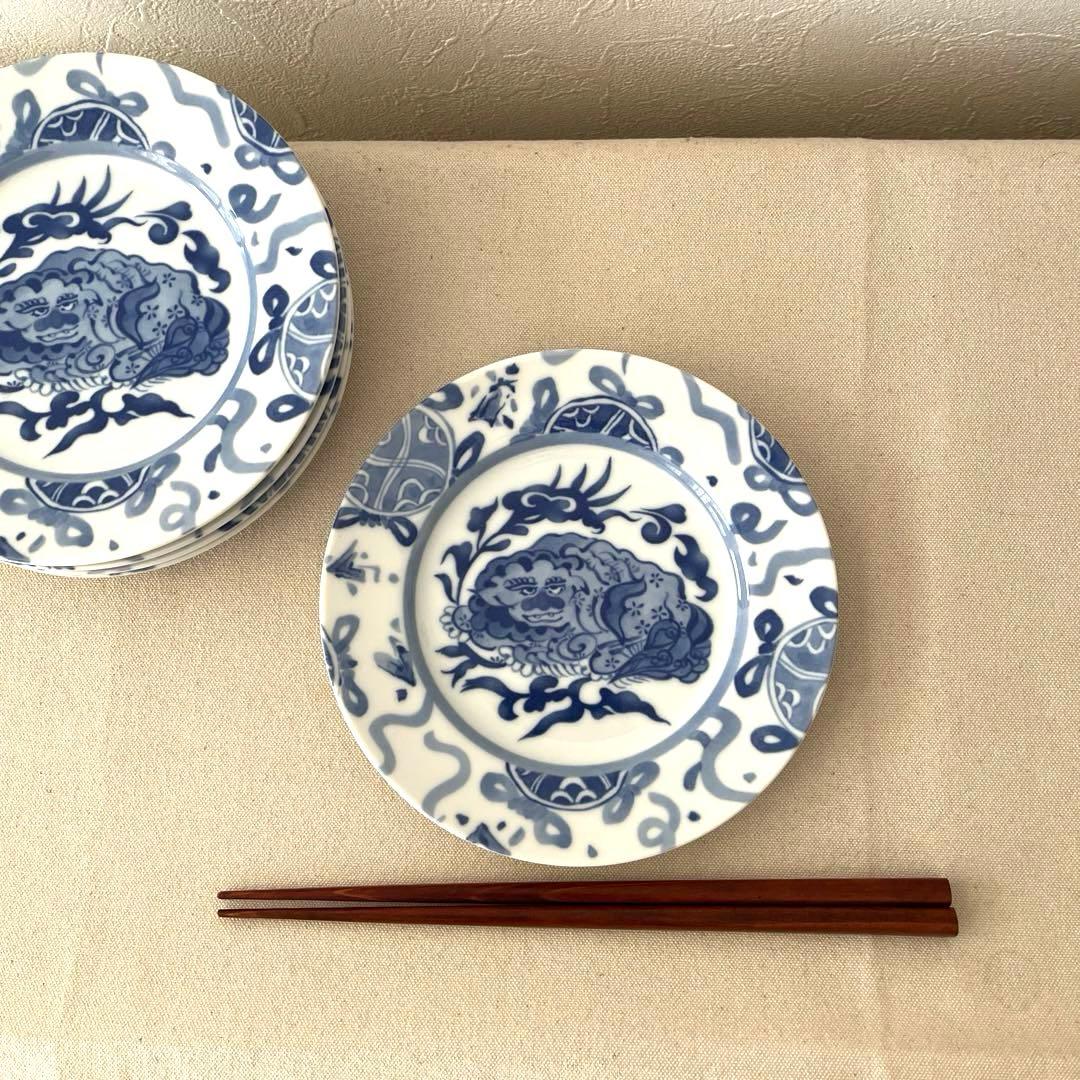 ☆M244 ○香蘭社　寿獅子　中皿【5枚】未使用