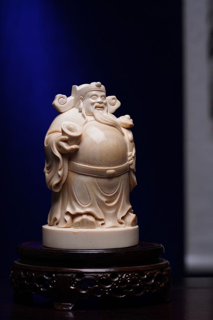 天然マンモス牙美しい手作り彫刻財神爺 置物