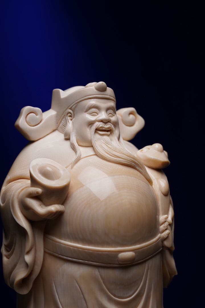 天然マンモス牙美しい手作り彫刻財神爺 置物