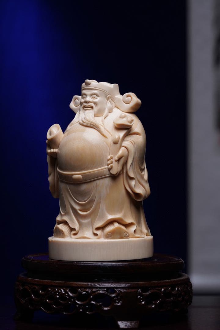 天然マンモス牙美しい手作り彫刻財神爺 置物