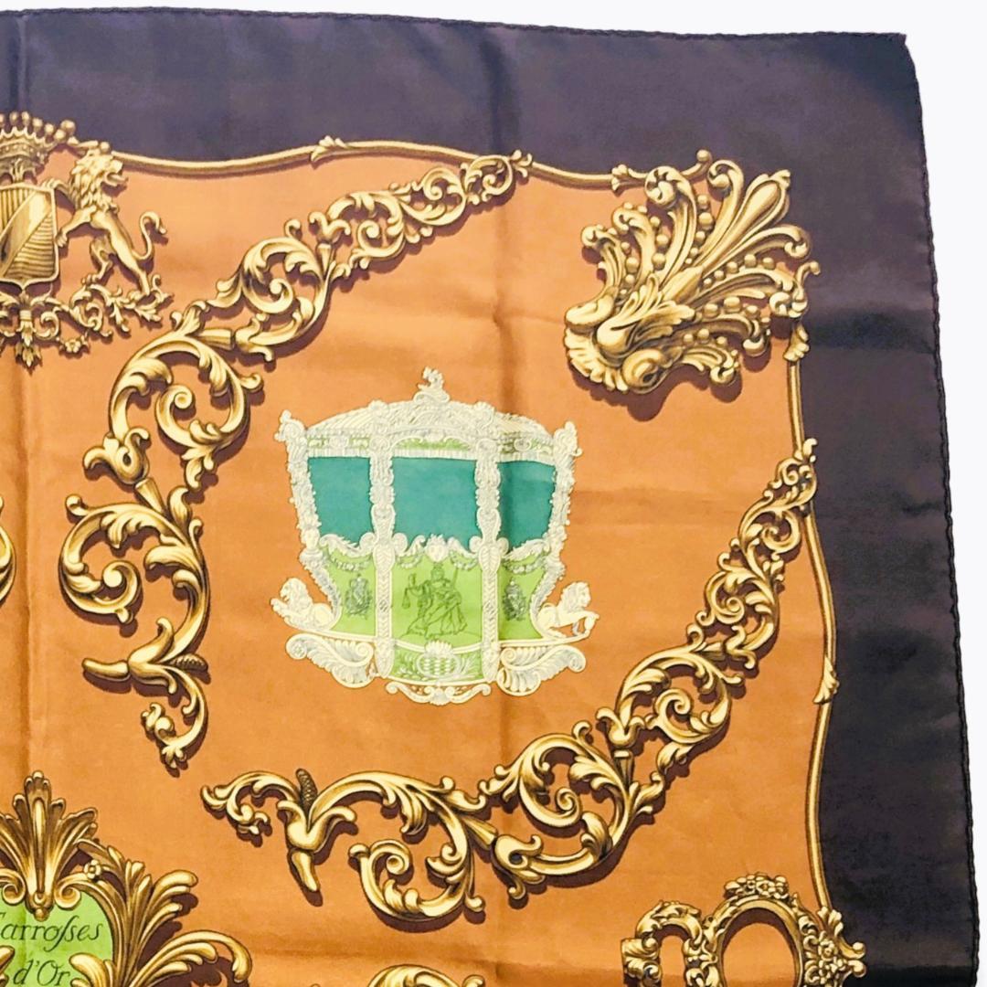 HERMES エルメス カレ90 金の馬車 スカーフ ブラウン系 タグなし