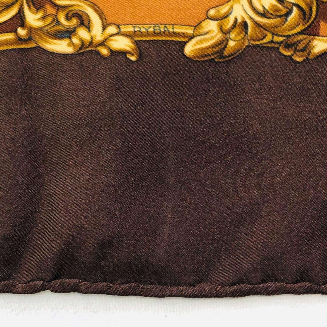 HERMES エルメス カレ90 金の馬車 スカーフ ブラウン系 タグなし