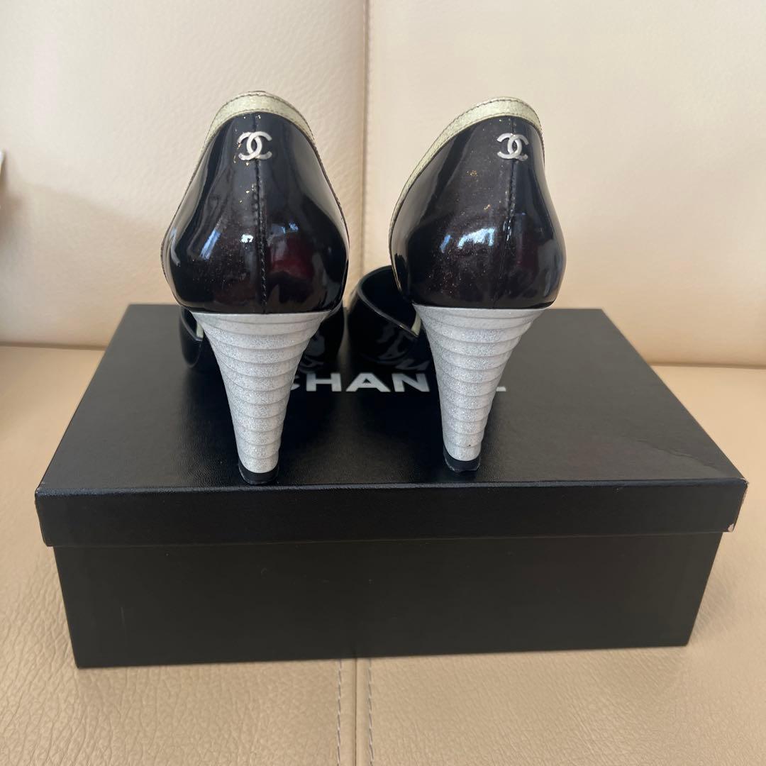CHANEL ブラック シルバー ハイヒール
