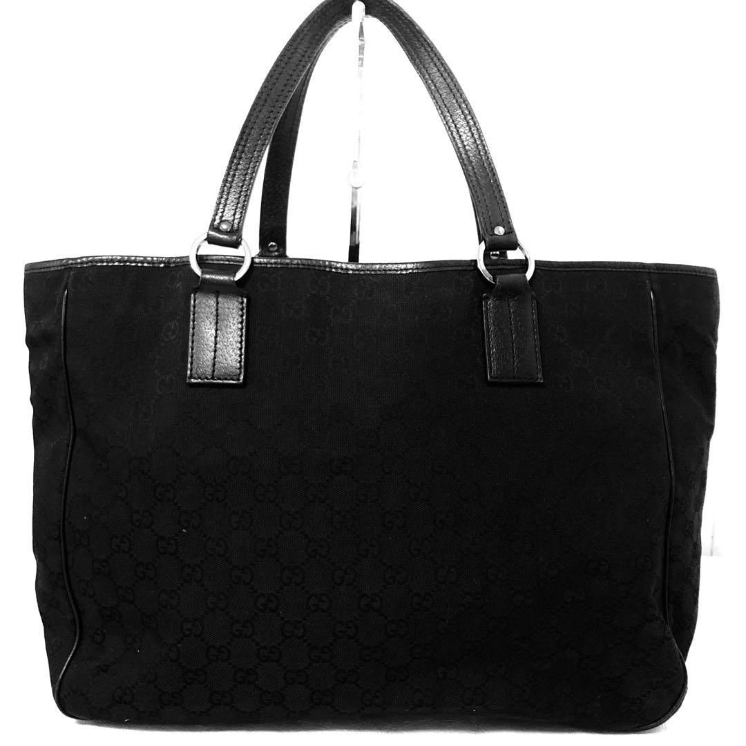 美品　グッチ　GUCCI トートバッグ　黒　ショルダーバッグ　キャンバス　GG