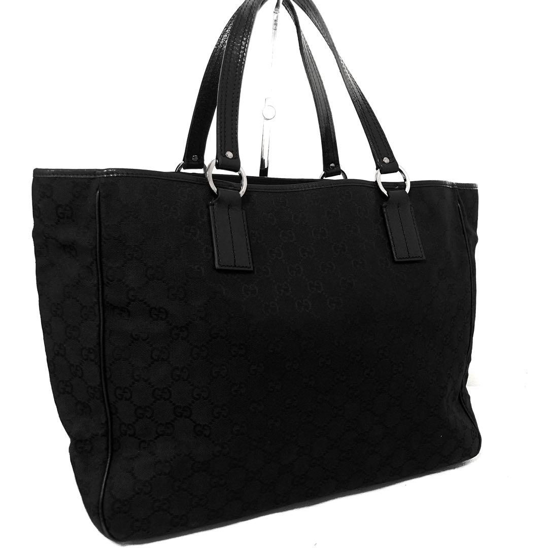 美品　グッチ　GUCCI トートバッグ　黒　ショルダーバッグ　キャンバス　GG