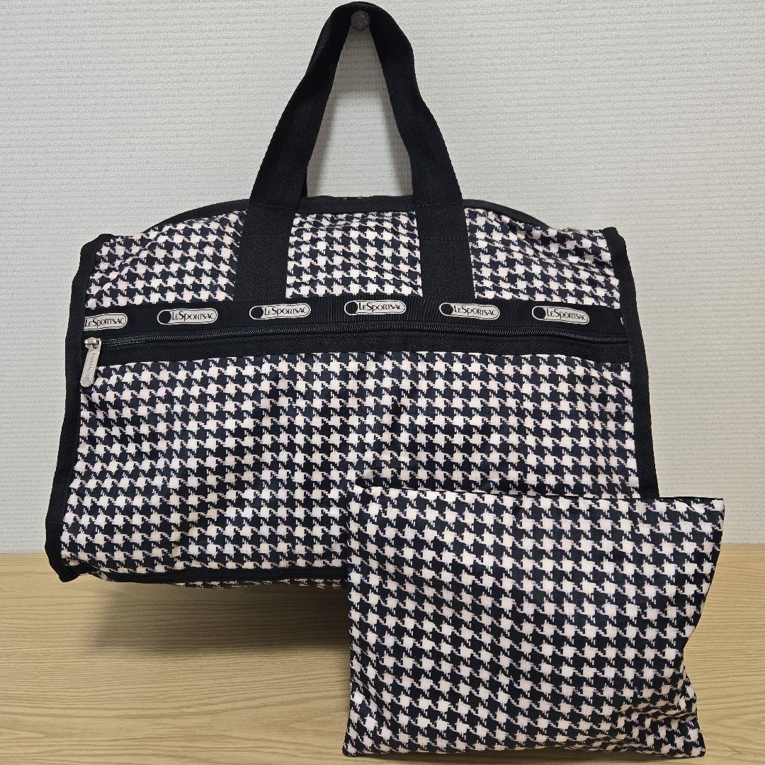 美品 レスポートサック 千鳥格子ボストンバッグ ポーチ付き
