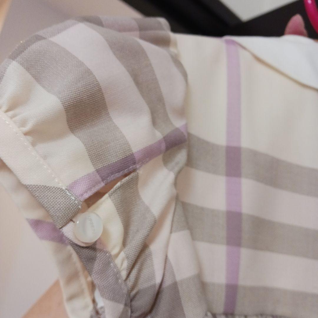 BURBERRY120白チェック柄 半袖ワンピース ベージュ系
