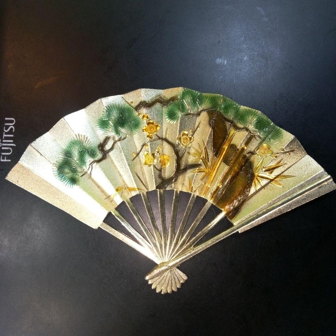 金属製？　松竹梅　扇子　せんす　扇　おうぎ　慶事・吉祥のシンボル　※台座なし