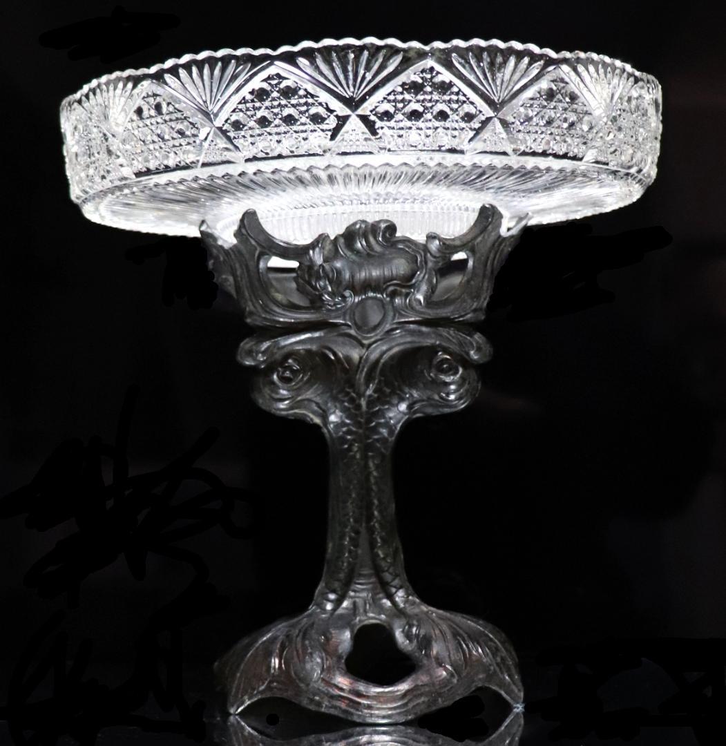 オールド・バカラ 1890年 錬鉄製 ドルフィン造形 大型コンポート ディアマン