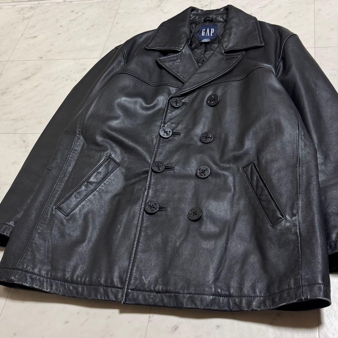 【オーバーサイズ 3L相当】OLD GAP 90s レザーピーコート 本革 黒