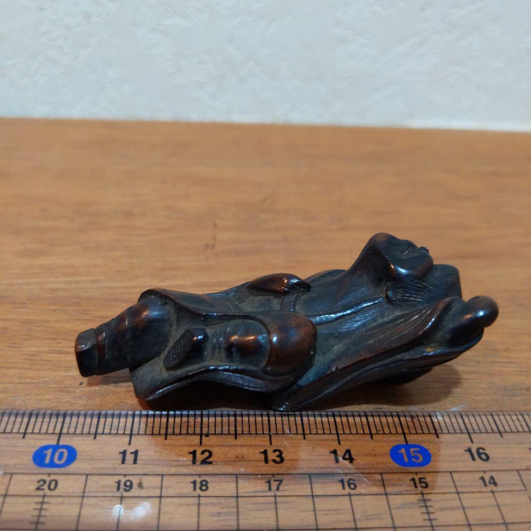 時代提げ物 江戸時代木彫根付 【瓢箪仙人】高さ約5.8cm 重さ約8ｇ 魔除け