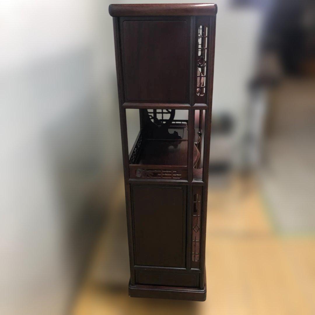 中国家具 唐木 飾り棚 茶棚 木製 彫刻 透かし彫り 収納棚 260126-3