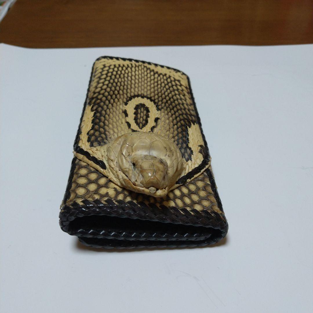 ヘビ革 蛇頭デザイン 長財布