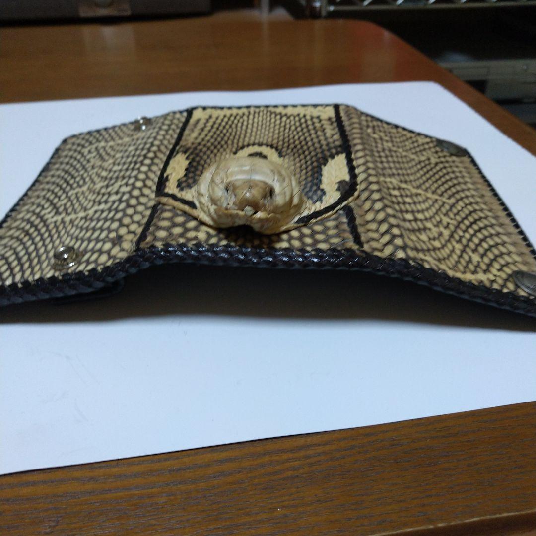 ヘビ革 蛇頭デザイン 長財布