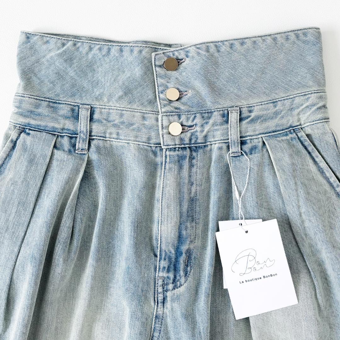 新品　La boutique BonBon ハイウエストバギーデニム S