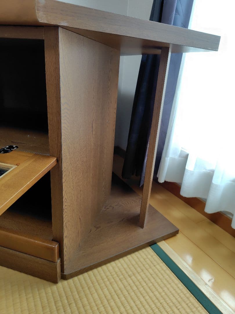 コーナーテレビ台 木製 ブラウン 引き出し付き