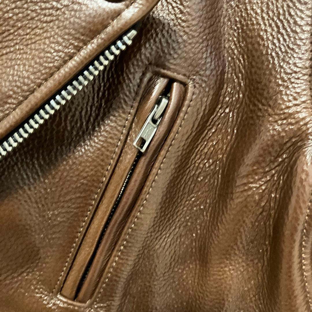 極美品　FORTIME ブラウン レザーダブルライダースジャケット2XL