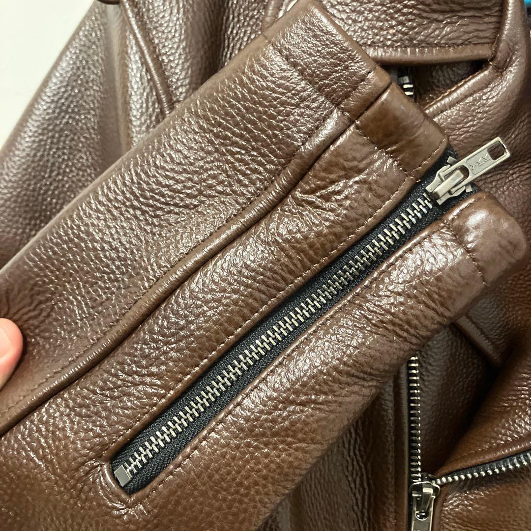 極美品　FORTIME ブラウン レザーダブルライダースジャケット2XL